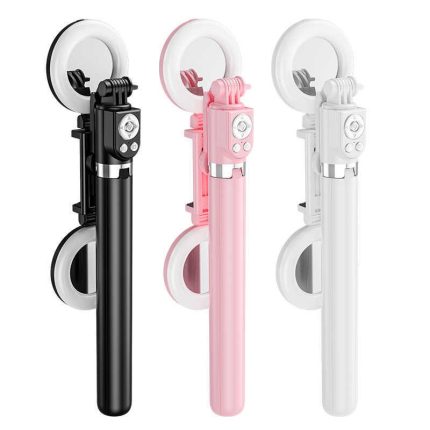 Extendable Selfie Stick With Double Mirror Ring Light + Tripod Stand + Bluetooth Shutter